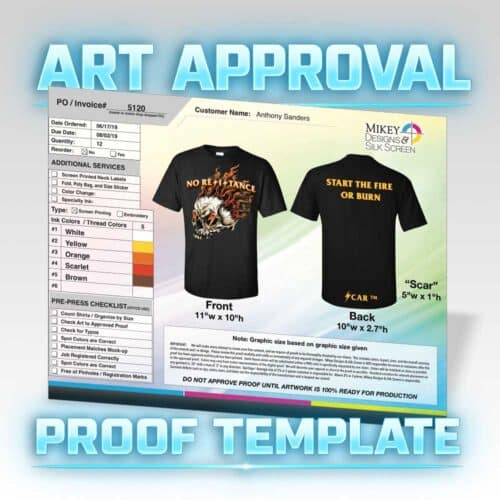 Art Approval Proof Adobe Illustrator Template for screen printing, dtf, dtg, htv, and embroidery