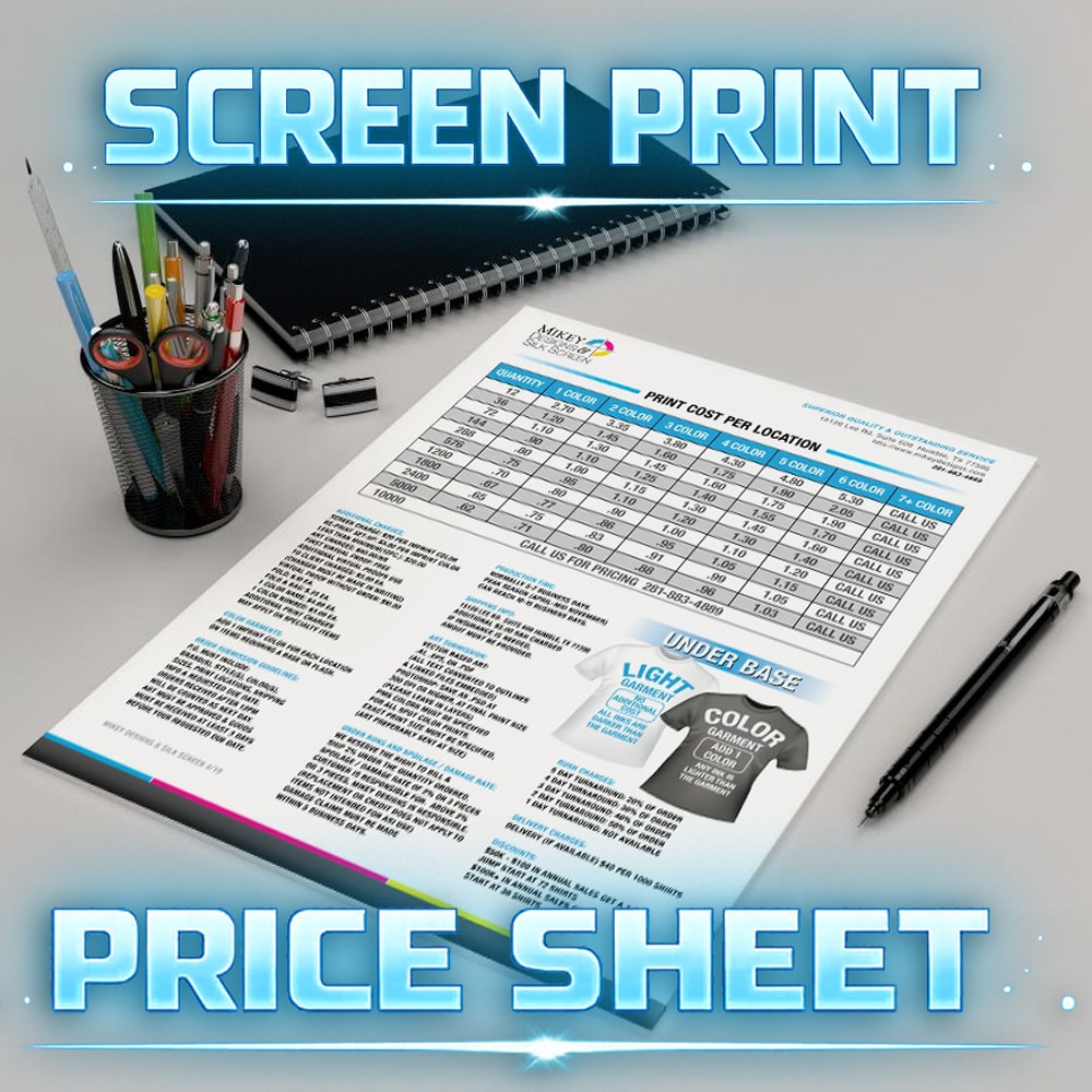 Screen print price pricing sheet template